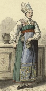 woman with bag, knitting